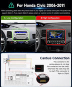 8 Core 6GB+128GB Android 15 Car Stereo for Honda Civic 2006-2011, 10.1" Touchscreen Radio with Wireless CarPlay Android Auto, GPS 5G WiFi Bluetooth DSP SWC Backup Camera