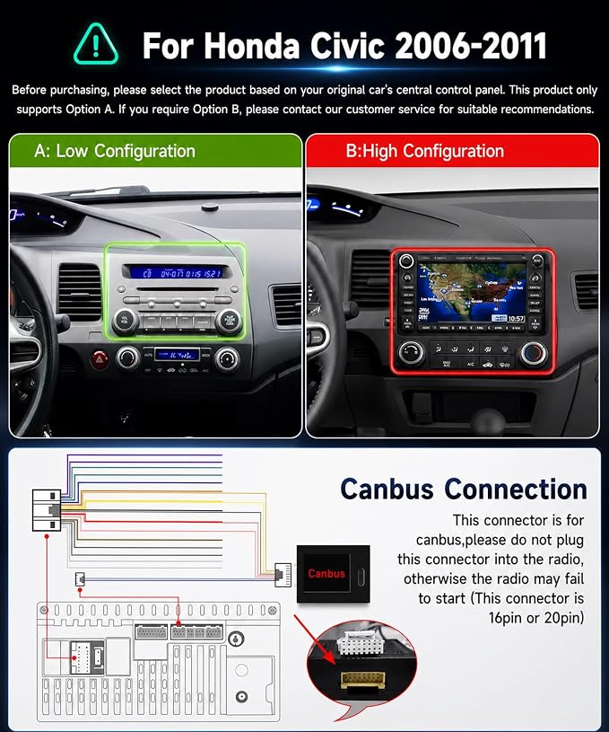 8 Core 6GB+128GB Android 15 Car Stereo for Honda Civic 2006-2011, 10.1" Touchscreen Radio with Wireless CarPlay Android Auto, GPS 5G WiFi Bluetooth DSP SWC Backup Camera