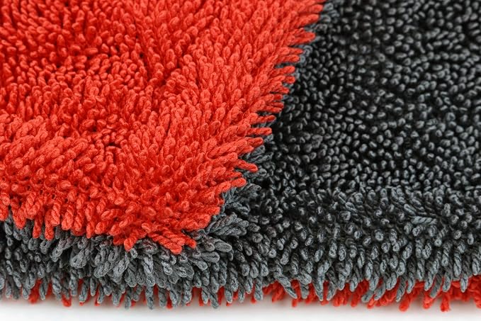 Dreadnought Jr. Microfiber Towel, Superior Absorbency for Drying Cars, Trucks, and SUVs, Double-Twist Pile, One-Pass Vehicle-Drying Towel - Pack of 1, Red/Gray (16 inch x 16 inch)