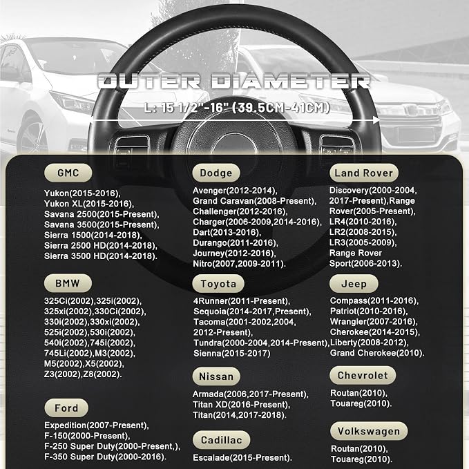 Car Steering Wheel Cover for F-150 Tundra Range Rover 15.5-16 inch, Black and Gray Microfiber Leather