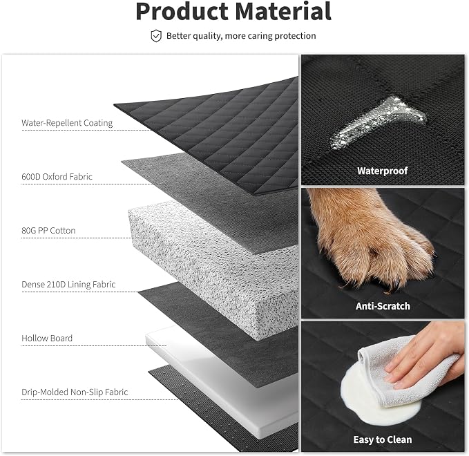 Pet Car Seat Cover with 3 Separate Hard Bottom Plates, Ideal for Car/SUV/Small Trucks, Back Seat Extender for Dogs Holds 400lbs, Black