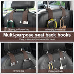 Car Seat Headrest Hook, Premium Suede Double Hook 2 Pack, Universal Hanging Accessories for Purse, Bag, Groceries - Car Interior Accessories (Brown)