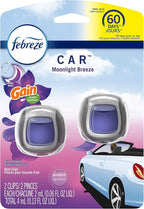 Car Odor-Eliminating Air Freshener Vent Clip with Gain Scent, Moonlight Breeze, 2 count