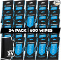 Car Interior Wipes with Microfiber Cloth (25 ct, Pack of 24) for Car Interior Cleaning, Dashboard, Seats, Detailing, and Steering Wheel [Travel Size] Skin-Safe Car Interior Cleaner Supplies