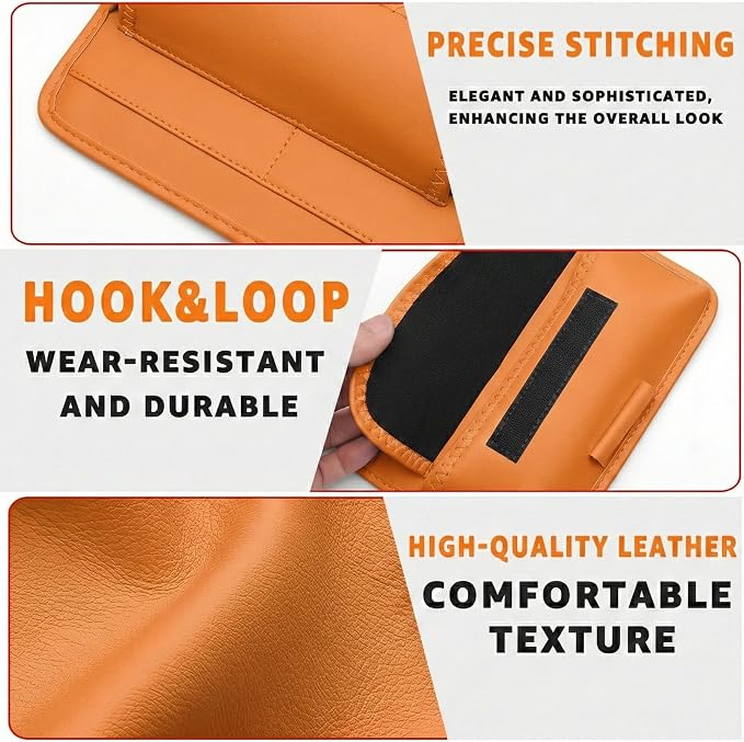 Car Visor Organizer – Sun Visor Storage Pouch Holder for Vehicle Truck SUV, PU Leather Auto Interior Accessories for Registration Document, Gas Card & Sunglasses, Universal Fit (Oranger) | Keeps Registration, Cards & Sunglasses Neatly Within Reach