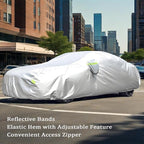 Heavy Duty Car Cover 189"×75"×59" Waterproof All-Weather Sedan Cover with Zipper Door+Windproof Straps，UV Snowproof Dustproof Fit for Toyota Corolla Honda Civic VW Jetta Kia Forte Elantra+More