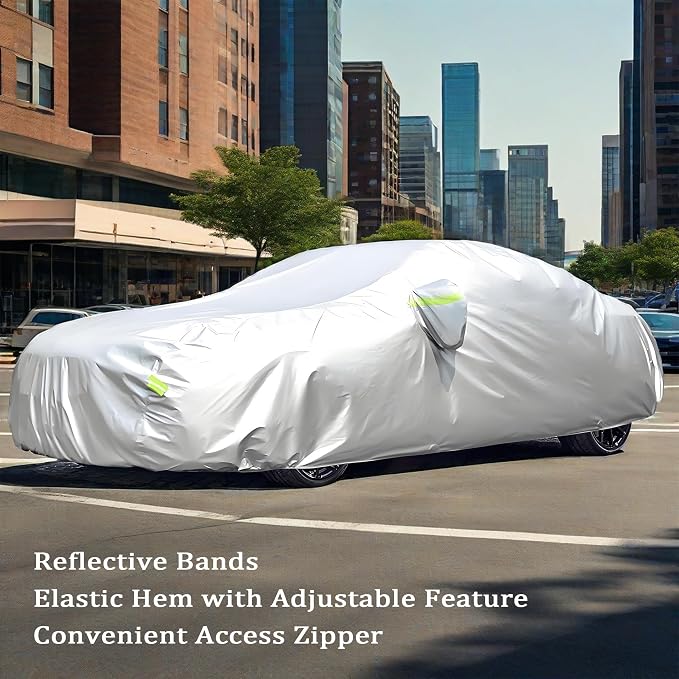 Heavy Duty Car Cover 189"×75"×59" Waterproof All-Weather Sedan Cover with Zipper Door+Windproof Straps，UV Snowproof Dustproof Fit for Toyota Corolla Honda Civic VW Jetta Kia Forte Elantra+More