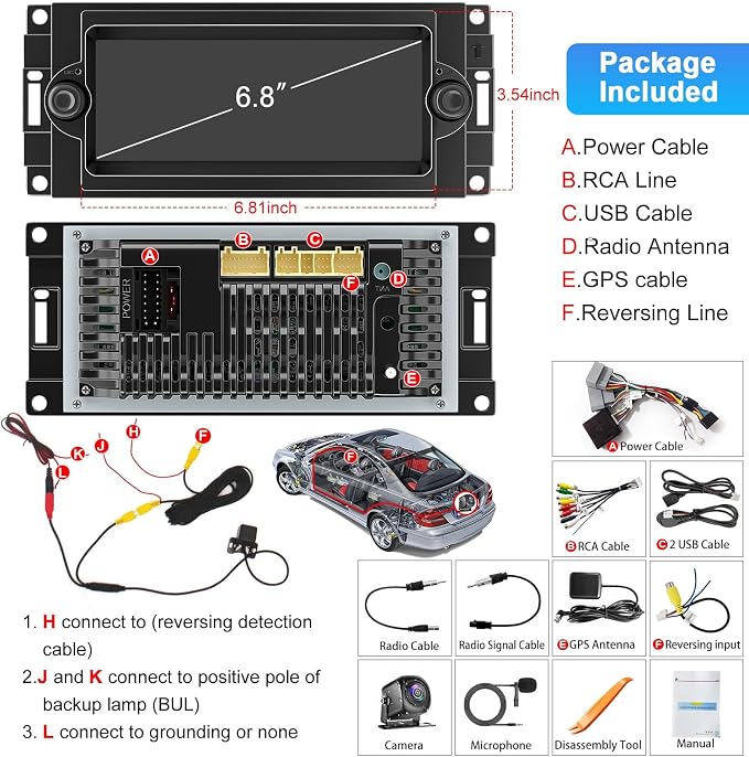 Android 13 Car Radio Stereo for Dodge Ram 2006 2007 2008, for Durango 2005 2006 2007 2008, 4GB RAM+64GB ROM Head Unit for Dodge, 6.8" CarPlay Touchscreen with Bluetooth and GPS Navigation