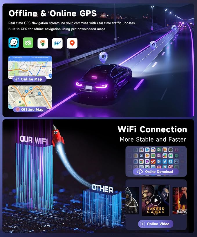 4G+64G Car Radio Stereo for Toyota Matrix 2009-2014, 9inch IPS Touch Screen/Android 15/Wireless CarPlay/Android Auto/32 EQ/GPS/WiFi/5.0Bluetooth/FM/RDS/SWC/AHD Backup Camera