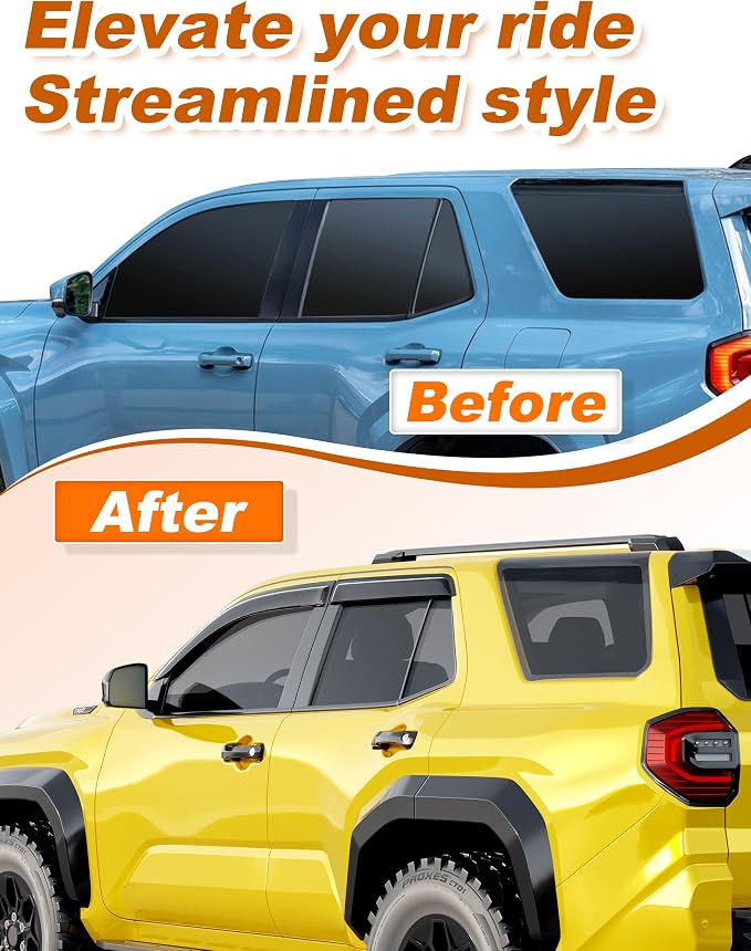 Extra-Thick Window Rain Guards Fit for Toyota 4Runner 2025 2026 Tape-on Window Deflectors Rain Guards Vent Visors Vent Shades Car Accessories 4-PCS