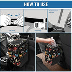 Car Trash Can with Lid Vintage Mushroom Ferns Floral Collapsible Reusable Leak-Proof Auto Garage Bag,Hanging Vehicle Car Accessories Interior Car Organizer