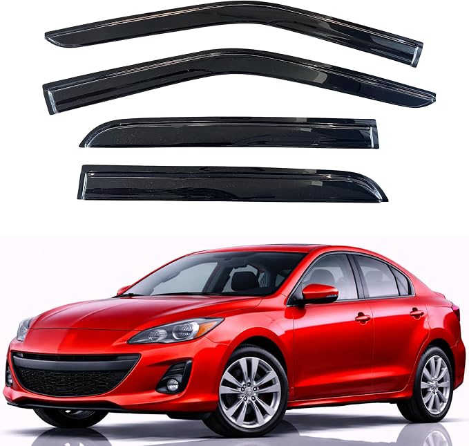 KPY Rain Guards Fit for 2010-2013 Mazda 3 Sedan, Out-Channel Window Visors Vent Wind Deflectors 4PC, Car Accessories for 10-13 Mazda 3 Sedan (Excludes Hatchback)