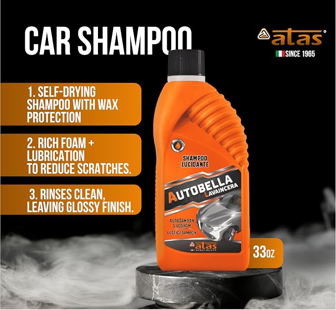 Car Wash and Wax – High Foaming pH Neutral Car Soap, 100:1 Concentrated for More Washes, Safe for Wax & Ceramic, Glossy Finish, For Foam Cannon & Bucket – Premium Italian Formula, 33.8 Oz