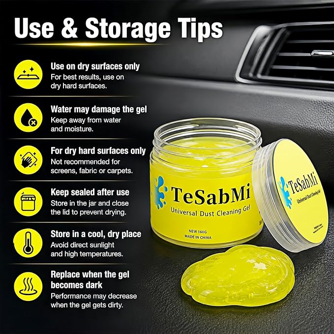 Car Cleaning Gel, Reusable Cleaning Putty for Vents & Gaps, 160g | For air vents, dashboard gaps, cup holders and console buttons; picks up dry dust, crumbs and lint. No water needed.