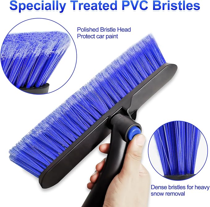 35 Inch Ice Scraper and Snow Brush for Car Windshield, Extendable Snow Scraper Brush with Foam Grip for Truck SUV Vehicle Window - Blue
