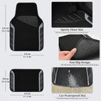 Leather Steering Wheel Cover and Waterproof Car Floor Mats,Microfiber Universal Car Combo Fit for 95% Sedan,SUV,Cars,14.5-15inch Sporty Anti-Slip Safety Comfortable Design(Black＆Gray)