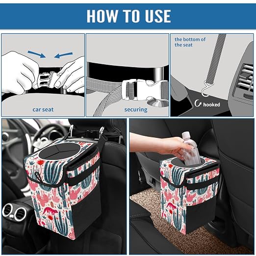 Car Trash Can – Lightweight and Portable with Durable Water-Resistant Coating, No Installation Required, Practical and Ample Capacity,Car Accessories Interior Car Organizer. Cactus
