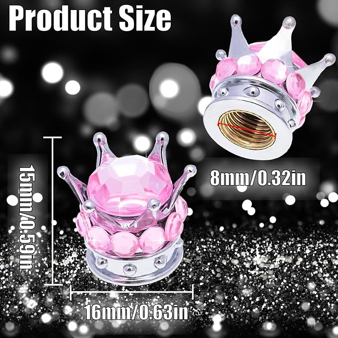 4PCS Crown Bling Tire Stem Valve Caps, Crystal Diamond Car Wheel Tire Valve Caps Universal Copper Core Stem Covers for Cars, SUV, Trucks, Bikes, Motorcycles, Bicycles (Silver & Pink)