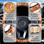 Boho Orange Flowers Steering Wheel Cover with 2 Pcs Car Coasters Neoprene Steering Wheel Cover for Women Men Anti-Slip Breathable Car Accessories Universal 15 Inch Fit Auto Cars Trucks