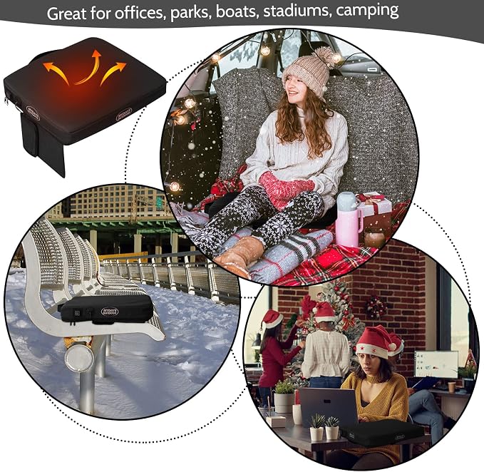 Portable Heating Seat Cushion Heated Pad with 3 Levels Fast Heating Warm Seat Pads Electric USB Power Stadium Pad for Bleachers Office Park Boat Camping
