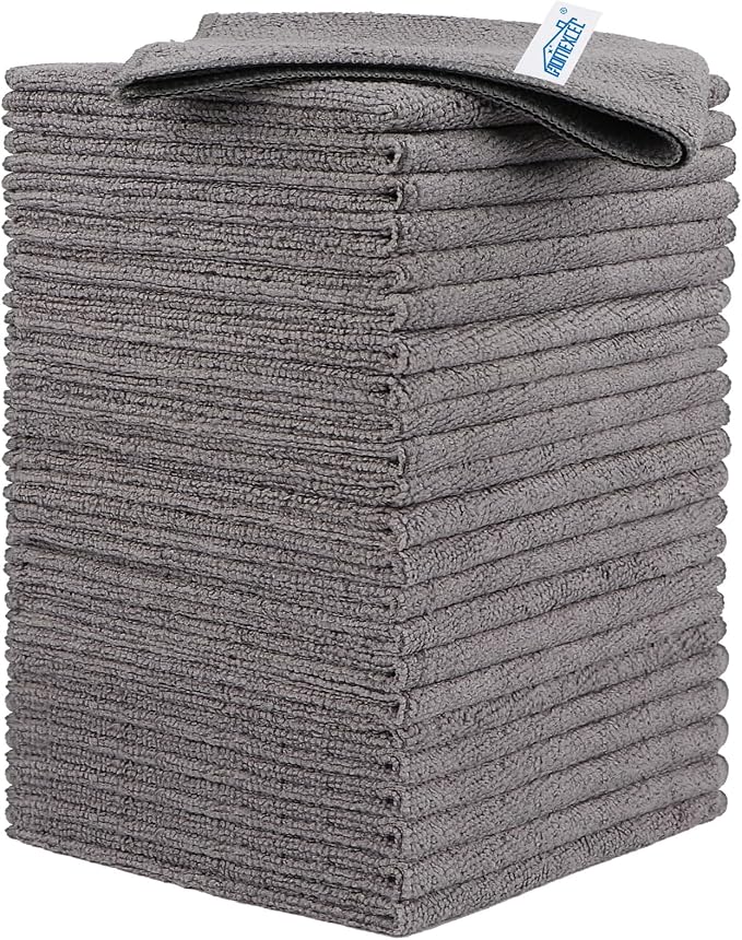 Grey Microfiber Cleaning Cloth, 24 Pack Cleaning Towels for Kitchen, Lint Free, Scratch-Free, Highly Absorbent, and Reusable Cleaning Rags for House, Window and Glass, Cars, 11.5 X11.5 inch