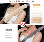 Soft Faux Fur Universal Fit Seatbelt Cover Car Truck SUV Airplane Seat Belt Shoulder Pad for Carmera Backpack Straps Neck Cushion Protector Extra Long 19.7in Beige