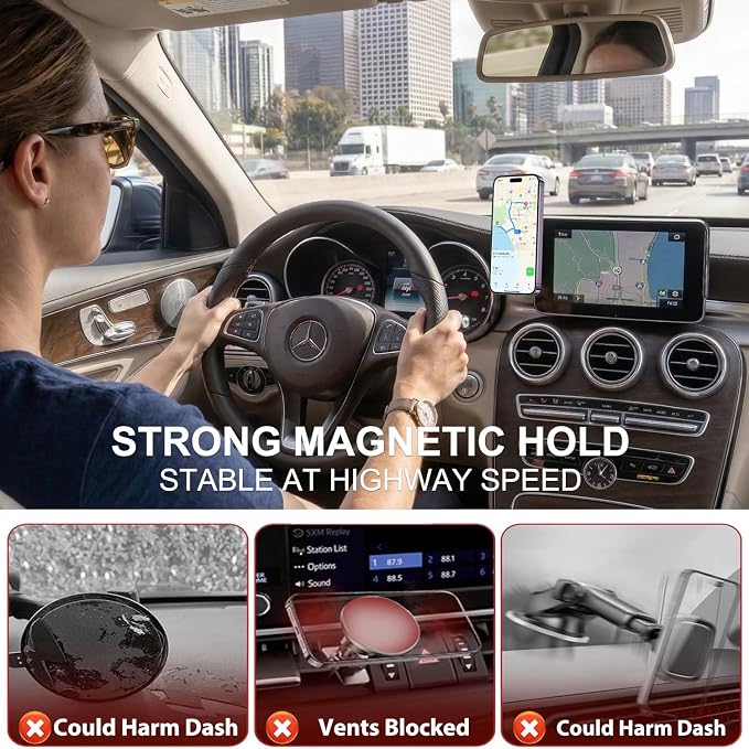 Car Phone Holder for Mercedes-Benz 2016-2019 GLC & 2015-2018 C-Class, 7-Inch Center Screen – Precision Fit, Strong Magnet, OEM-Style, No View Obstruction Phone Mount Compatible with MagSafe