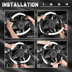 Car Steering Wheel Cover Universal Standard Size 14.5-15 inch, Black and White Microfiber Leather