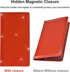 Car Registration and Insurance Holder, Vehicle Glove Box Car Organizer Men Women Wallet Accessories Case with Magnetic Shut for Cards, Essential Document, Driver License, Bling Red