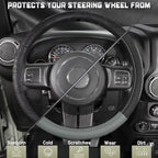 Car Steering Wheel Cover for F-150 Tundra Range Rover 15.5-16 inch, Black and Gray Microfiber Leather