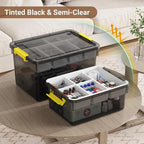 80Qt Large Stackable Storage Bins with Lids & Trays, Clear Plastic Latching Boxes Organizers with Dividers Portable Containers for Arts & Crafts,Home & Car Trunk Organization,Clear Grey,2Pack