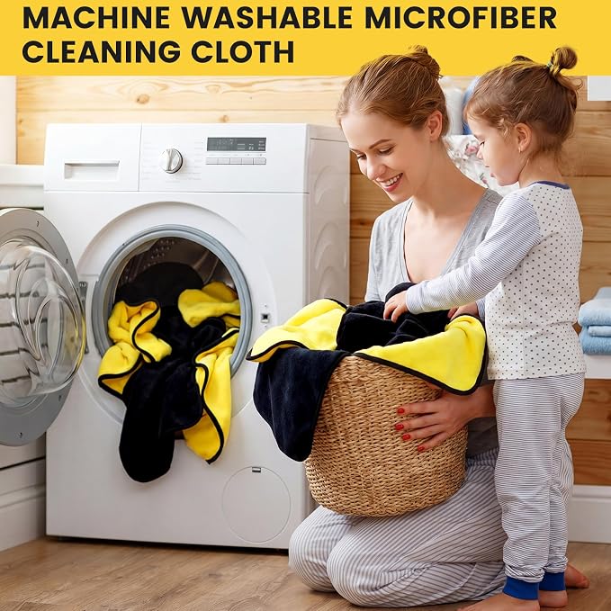 60 Pcs Microfiber Towels: 16"x16" Microfiber Drying Towels Bulk Micro Fiber Car Cleaning Cloth for Cars Drying Washing Polishing Cleaning Household Supplies (Black,Yellow)