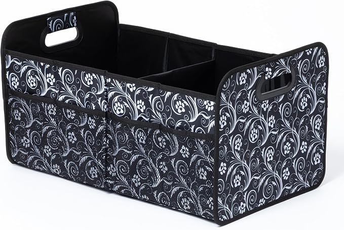 Paws Car Trunk Organizer Foldable Storage Bin with Handles Non Slip Base Pet Gear Travel Tote for SUV Truck (Flourish Paws)