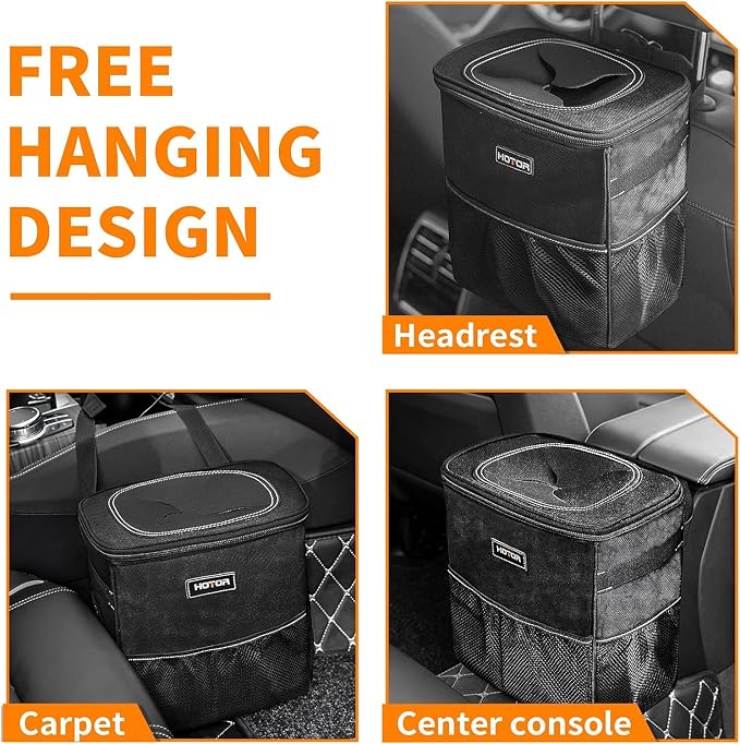 3 Gallons Car Trash Can, Ultra Large Capacity Organizer and Storage with Adjustable Straps & Magnetic Snaps, Waterproof Car Accessory for Interior Car Stuff Storage, Black