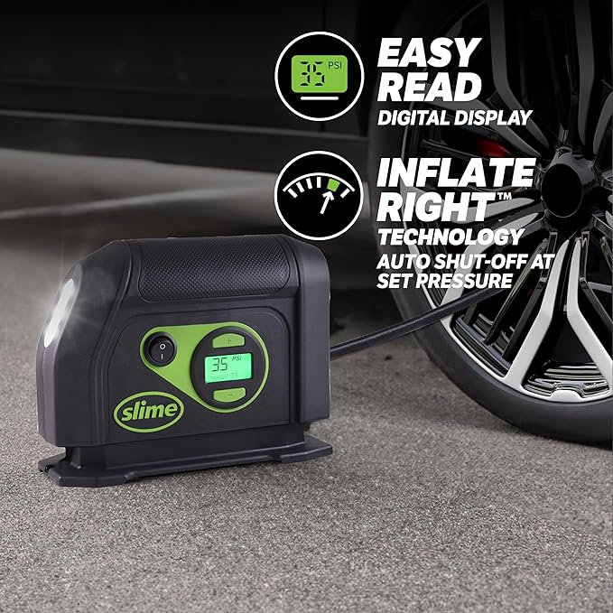 40088 Tire Inflator, Portable Car Air Compressor, Inflate Right automatic shut off, with Digital 99 psi Display, Long Hose and LED Light, 12V, 6 min inflation
