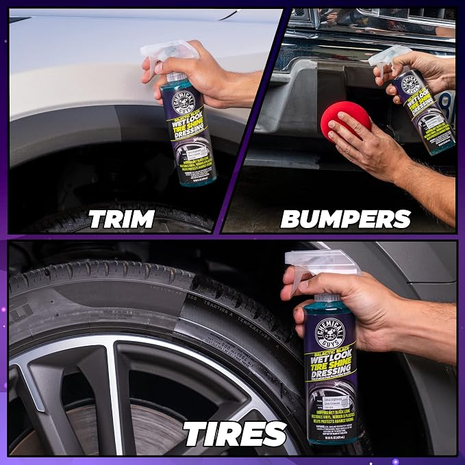 Galactic Black Wet Look Tire Shine Dressing – High Gloss Tire Spray for Trim & Rubber – Restores Deep Black Shine and Protection for Cars, Trucks, Motorcycles and RVs, 16 oz