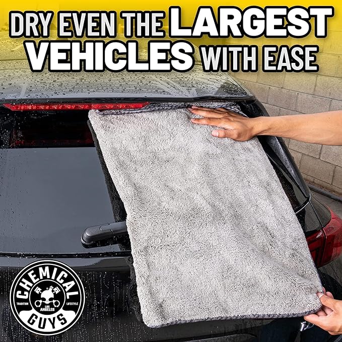 Woolly Mammoth Large Microfiber Drying Towel - 36 x 25 Inch Gray, Ultra Plush Super Absorbent Car Drying Towel for Cars, Trucks, SUVs, Motorcycles, RVs, and Auto Detailing - 2 Pack