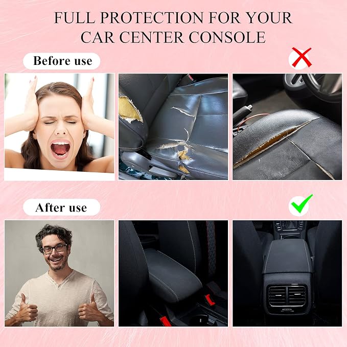 Furry Armrest Cover Auto Center Console Cover Car Soft Console Pad, Real Sheepskin Wool Soft Fluffy Auto Center Armrest Pad for Most Car Decoration Protector(Light Pink)