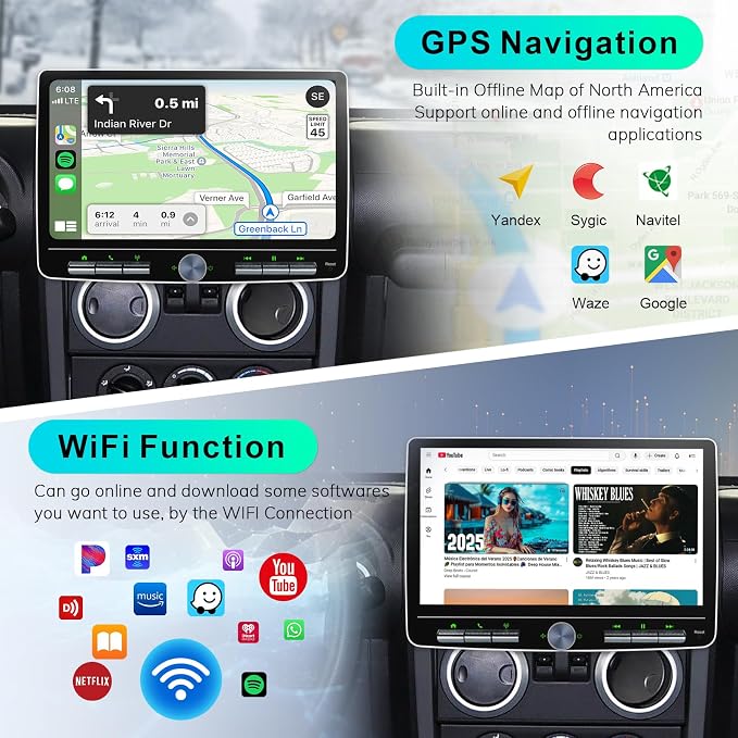 8 Core Car Radio 64G for Jeep Wrangler JK Compass Grand Cherokee Dodge Ram Upgrade Stereo Wireless CarPlay Android Auto,10.1 '' Touchscreen Head Unit Knob Design GPS WiFi AM/FM SWC