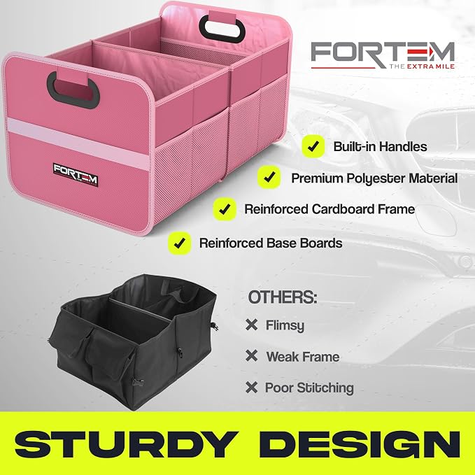Car Trunk Organizer, Collapsible Two Compartment Organizer, Foldable SUV & Truck Storage for Car Accessories for Women Men, Non Slip Bottom, Sturdy Side Walls, Strong Handles, 45L