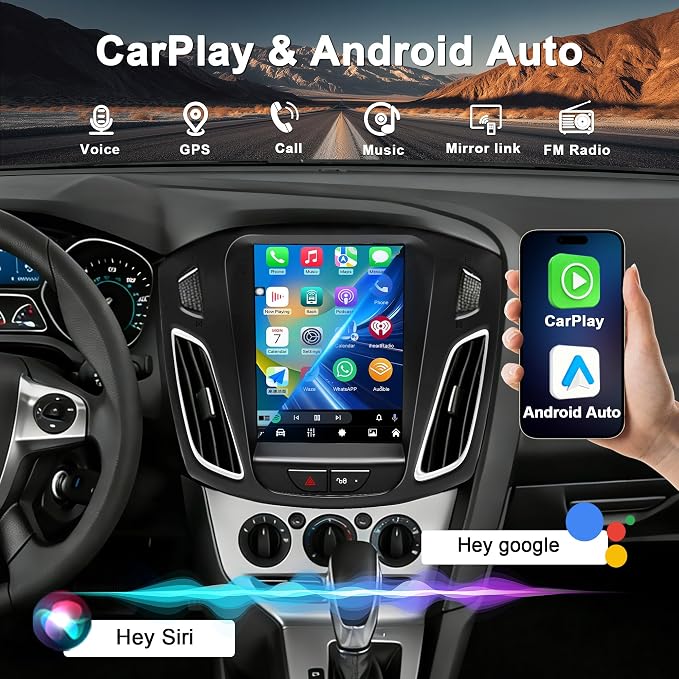 4G+64G Car Radio for Ford Focus 2012-2018: Upgrade Android 15 9.7" Touch Screen Stereo Head Unit Wireless CarPlay Android Auto, BT 5.4, WiFi 6, GPS, FM, RDS, EQ, SWC, 1080P Backup Camera