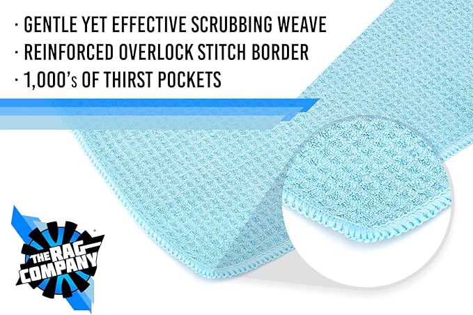 Standard Waffle Weave Towels, Microfiber Detailing, Window/Glass and Drying, Wax & Polish, Lint-Free, Streak-Free, 370gsm, 16in x 16in, Light Blue (6-Pack)