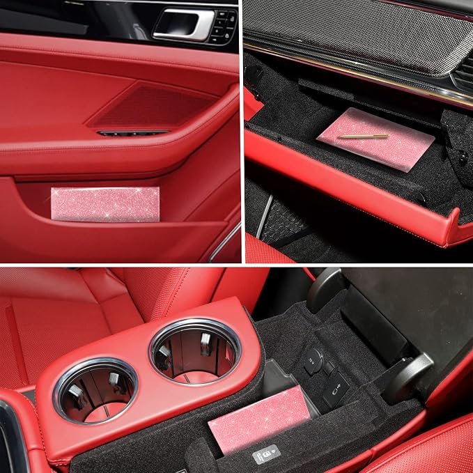 Car Registration and Insurance Card Holder, Vehicle License Document Glove Box Compartment Organizer, Interior Car Accessories for Women Men (Glitter Pink)
