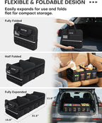 Tactical Car Trunk Organizer - Foldable Trunk Organizer for SUV with Front MOLLE Pocket & Reflective Strips, Essential Car Accessories for Tools & Outdoor Storage, 15.0" x 31.5" x 11.0", Black