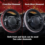 Bling Diamond Leather Steering Wheel Cover, Bling Sparkly Crystal Glitter Rhinestones Universal Fit 14" 1/2-15" Car Wheel Protector for Women Girl Fit Suvs,Vans,Sedans,Trucks, Red Silver