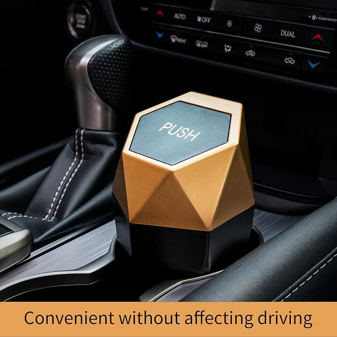 Car Trash Can with Lid, Mini Diamond Design Portable Trash Can, Plastic Material and Multipurpose Organizers for Car,Home,Office(Gold)