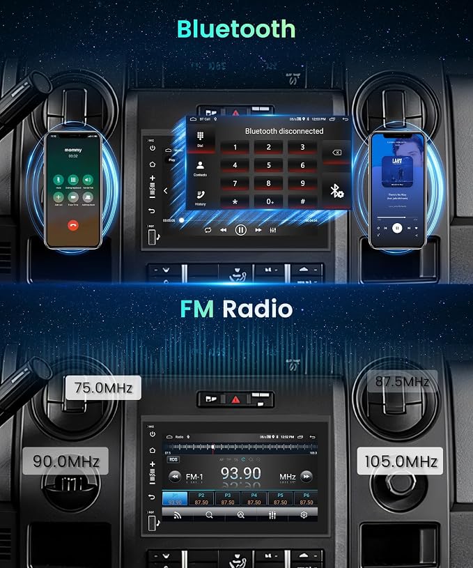 8Core 4G 64G Android 13 7'' Car Stereo for Ford F150 F250 F350 Fusion Edge Explorer Taurus Radio with Wireless Carplay Android Auto DSP 5.0Bluetooth,IPS Touchscreen GPS WiFi FM/RDS Backup Camera