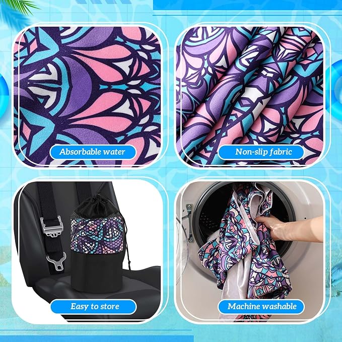 Car Seat Towel Covers with Storage Bag, 63 x 32 Inch Universal Non Slip Waterproof Sweat Protector for Car Truck, Gym Swimming Running, Machine Washable(2 Pack,Retro Kaleidoscope)