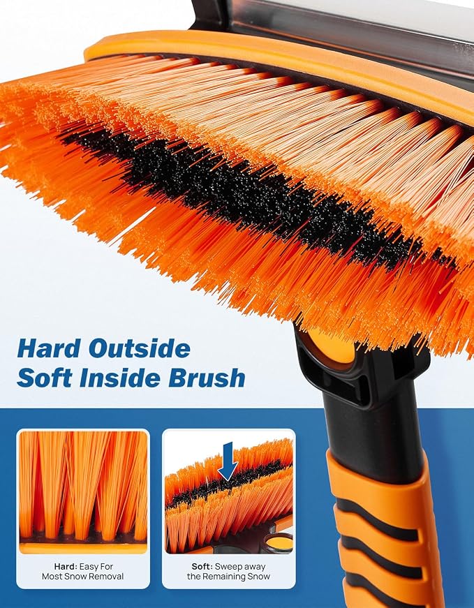 41.5IN Extendable Snow Brush and Ice Scraper, 270°Pivoting Snow Scraper Brush for Car Windshield, Telescoping Ice Scraper, Foam Grip, Heavy Duty Snow Remover for Cars, Trucks, SUV (Orange)