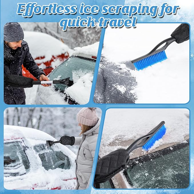 Snow Brush & Ice Scraper for Car Windshield with Glove - 16.5"-23" Extendable Snow Scraper Long Handle Brush Warm Glove Kit for Remove Quickly Automotive/Cars/Trucks/SUVs